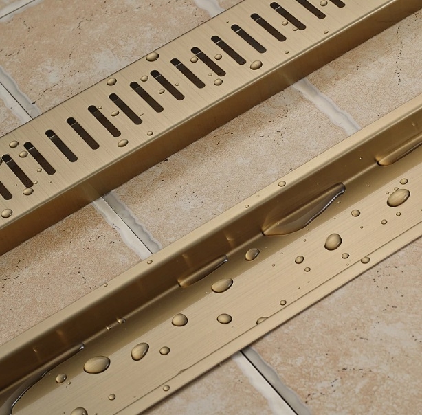 Linear Stainless Steel Long Gold Shower Drain System