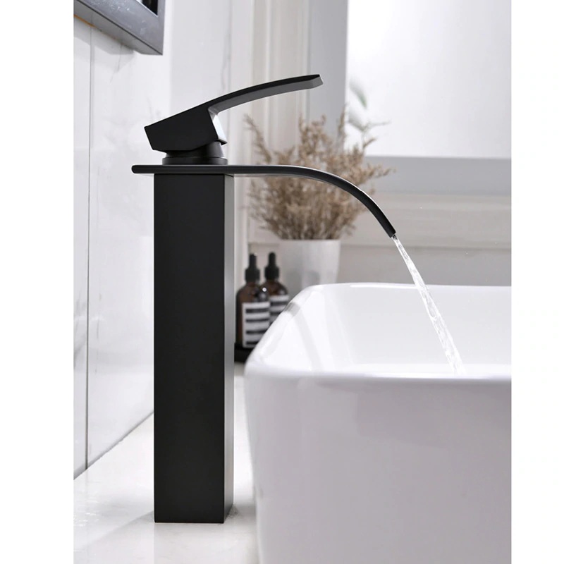  Widespread Deck Mount Black Bathroom Faucet 