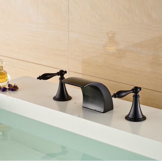 Luxury Deck Mount Oil Rubbed Bronze Waterfall Basin Sink Faucet