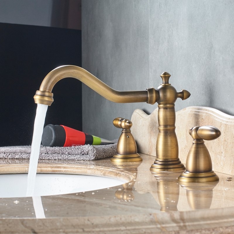 Luxury Dual Handle Deck Mounted Long Neck Bathroom Faucet