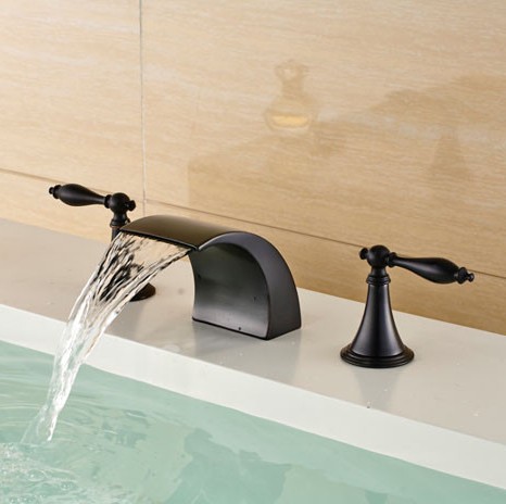 Luxury Deck Mount Oil Rubbed Bronze Waterfall Basin Sink Faucet