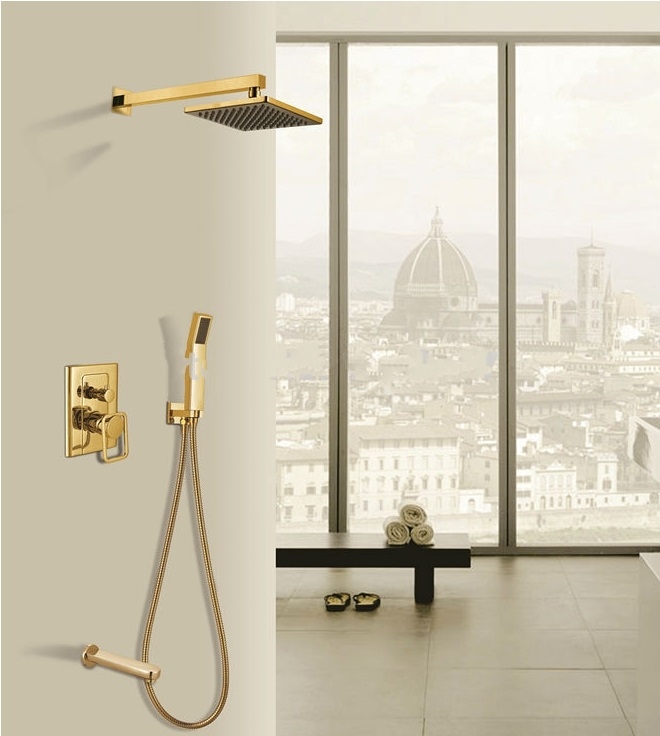 Luxury Wide Golden Rain Bathroom Shower with Arm Shower