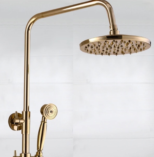 Modern Design Round Rain Gold Brass Shower Mixer Shower with Hand Held Shower