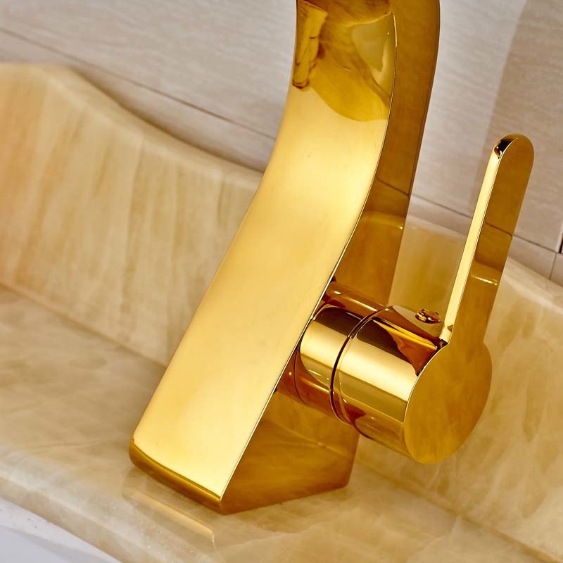 Modern Style Gold Finish Deck Bathroom Faucet