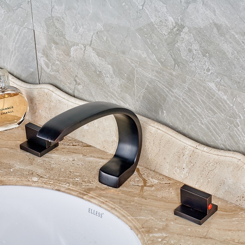 Multi-Style Dual Handle Deck Mounted Oil Bronze Bathroom Faucet