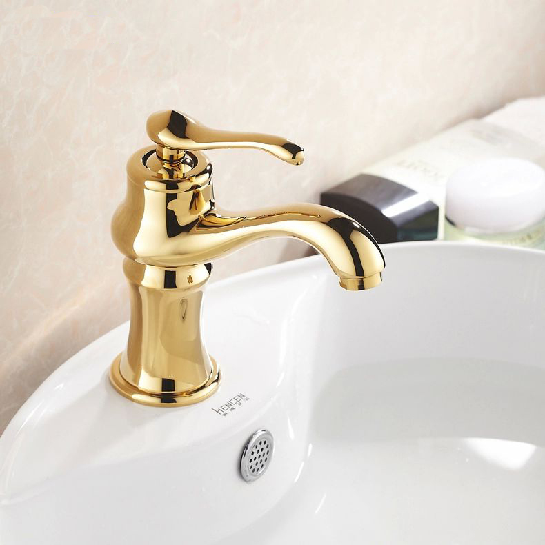 bathroom sink faucet gold finish deck mount single handle