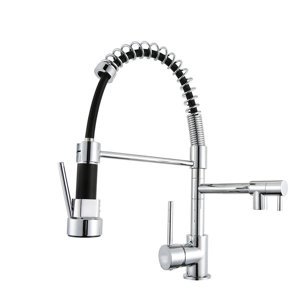 New Design Chrome Finish Pull-Down Spring Kitchen Faucet Swivel Spout Vessel Sink Faucet