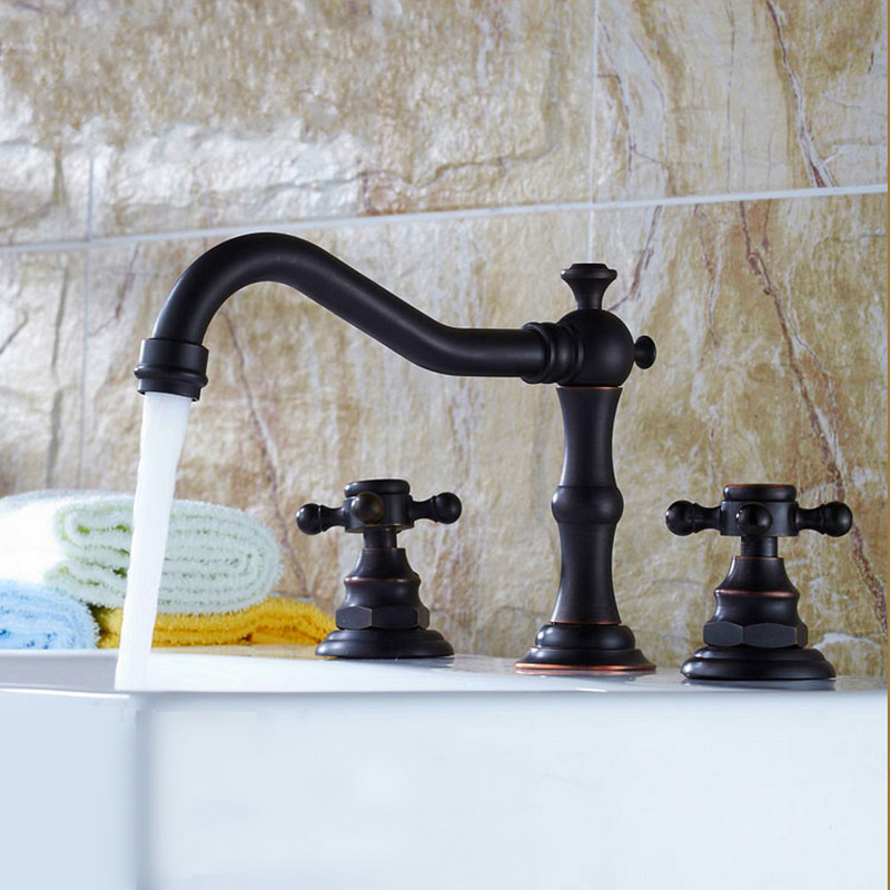 Oil Rubbed Bronze Bathroom Sink Faucet With Double Tap Mixer