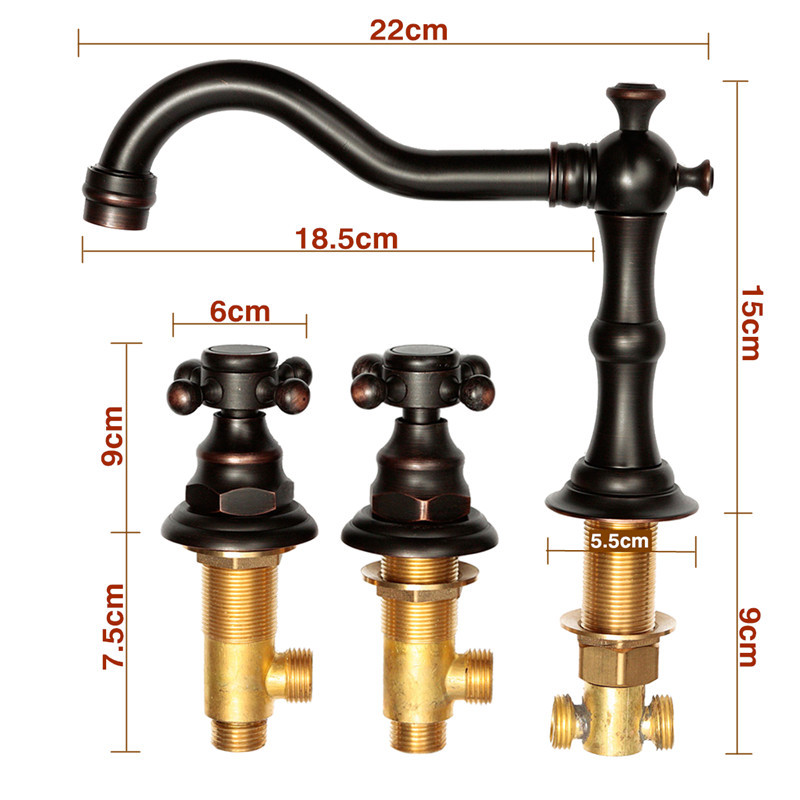 Oil Rubbed Bronze Bathroom Sink Faucet with Double Taps - Dimensions