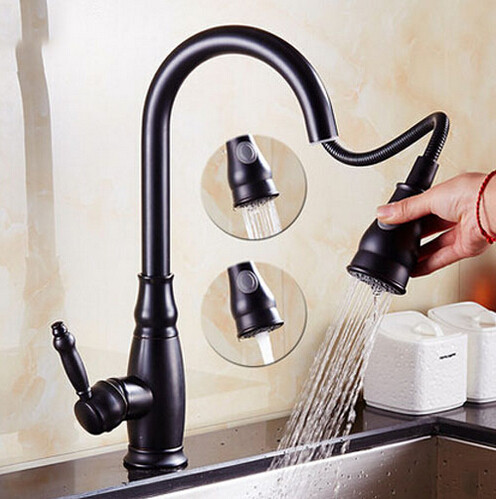 Oil Rubbed Bronze Kitchen Sink Faucet with Pullout Tube