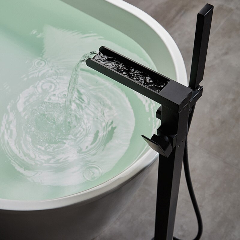 Juno Luxury Matte Black Freestanding  Bathroom Bathtub Shower Set With Tub Filler 