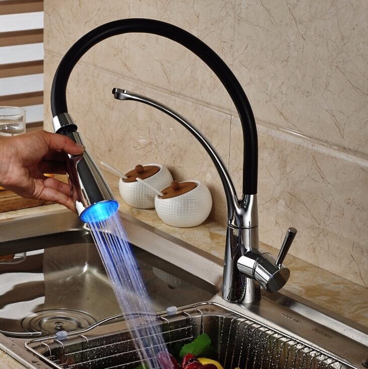 Pull Down LED Chrome Finish Single Handle Kitchen Faucet