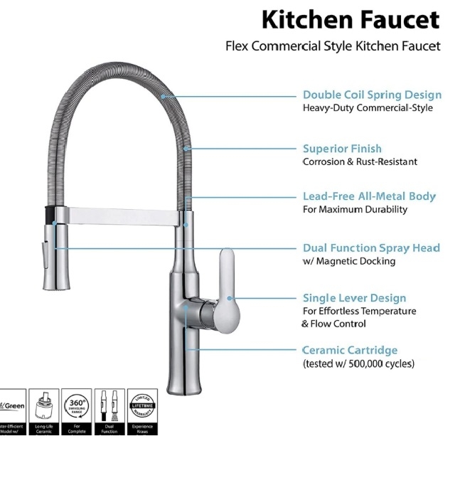 Pull Out Single Handle Chrome Finish Kitchen Sink Faucet