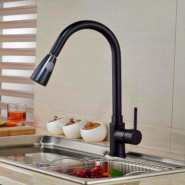 Pull Out Sprayer Single Handle Kitchen Sink Faucet 