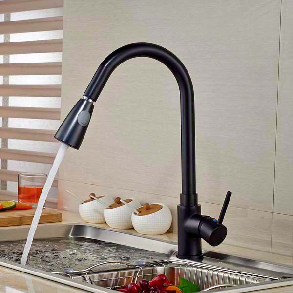 Pull Out Sprayer Single Handle Kitchen Sink Faucet 