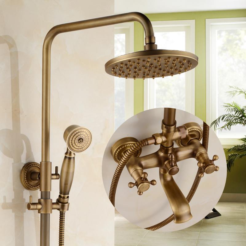 Polished Brass Shower Head Extension Arm With Handheld Shower With Mixer and Tub Spout
