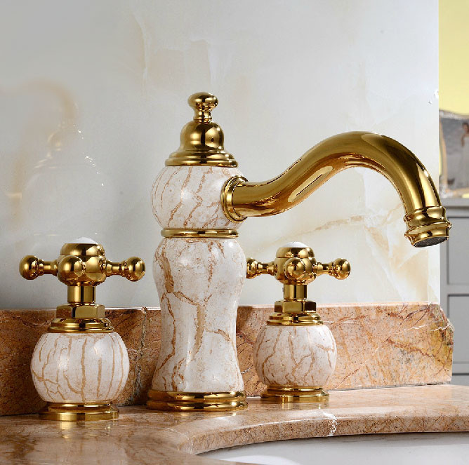 Rome Luxury Gold Finish Dual Handle Bathroom Sink Faucet