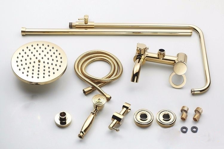Round Rain Gold Brass Shower Mixer Faucet with Hand Held Shower