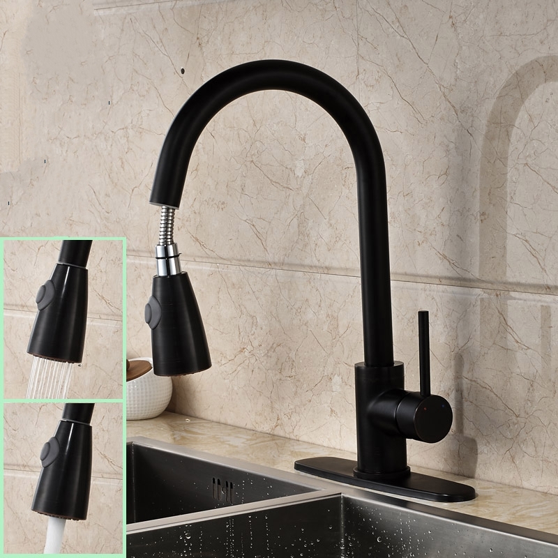 Royal Black Pull Out Single Handle Sprayer Kitchen Faucet