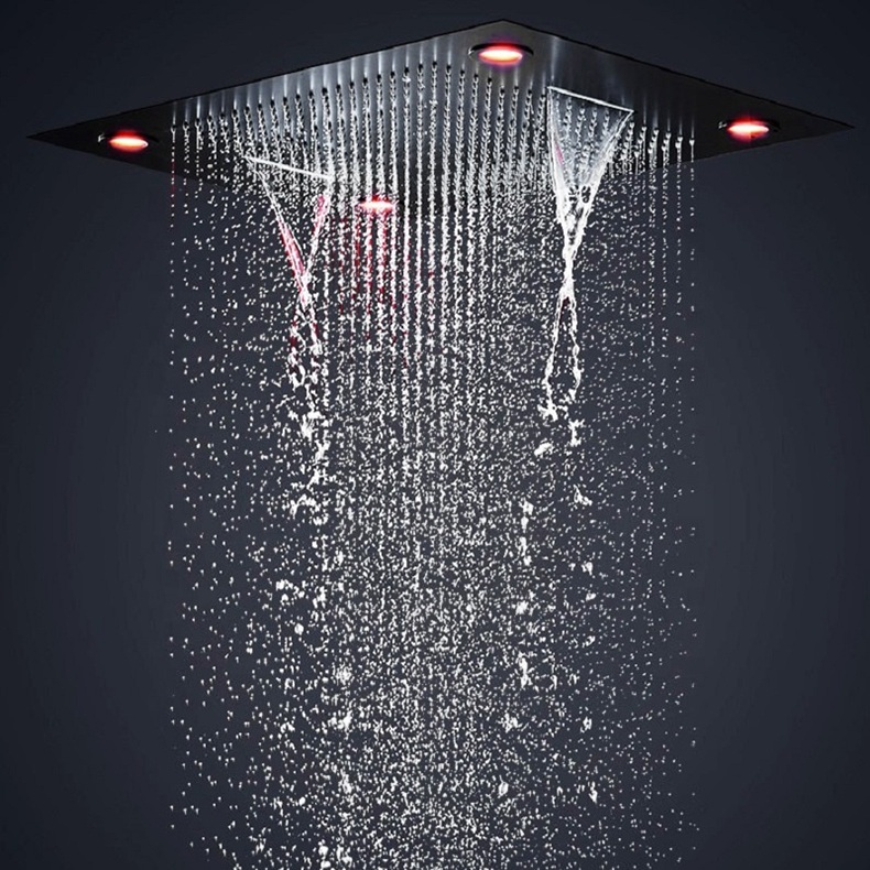 Juno 24 Inch LED Black Shower Set 6 Functions Shower Panel Thermostatic Mixer Shower Head Set