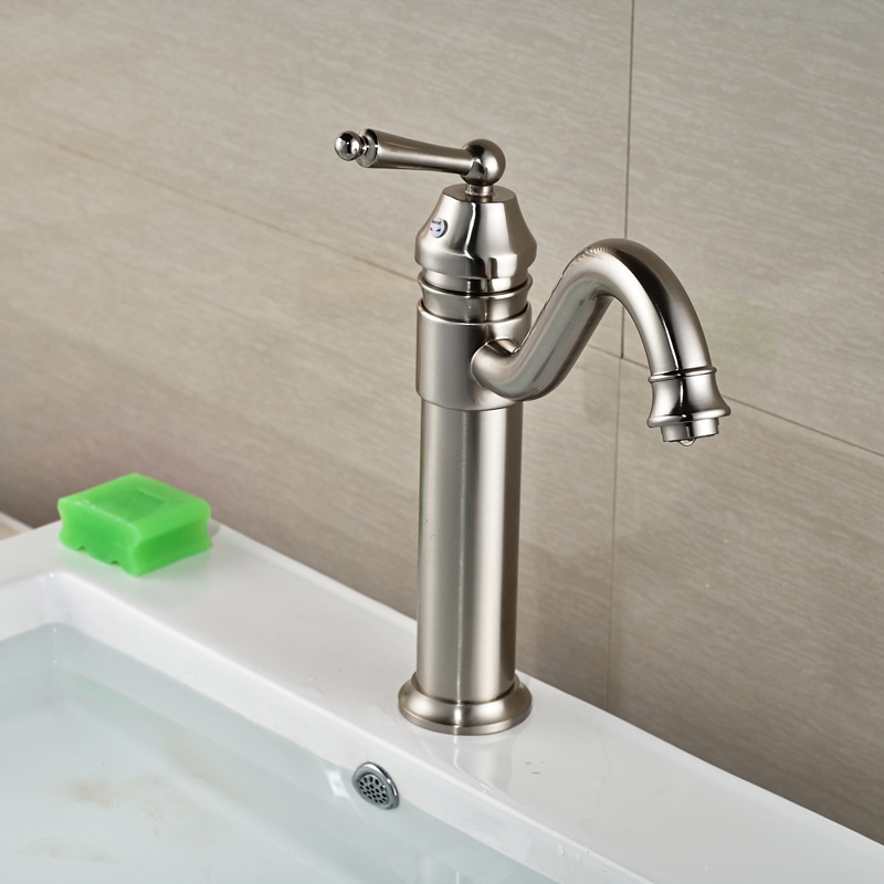 Single Handle Brushed Nickel Bathroom Sink Faucet