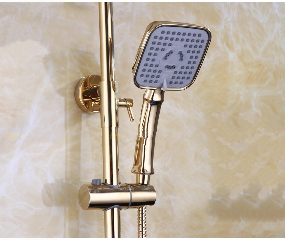 Square Curved Gold Single Handle Wall Mount Shower with Hand-Held Shower