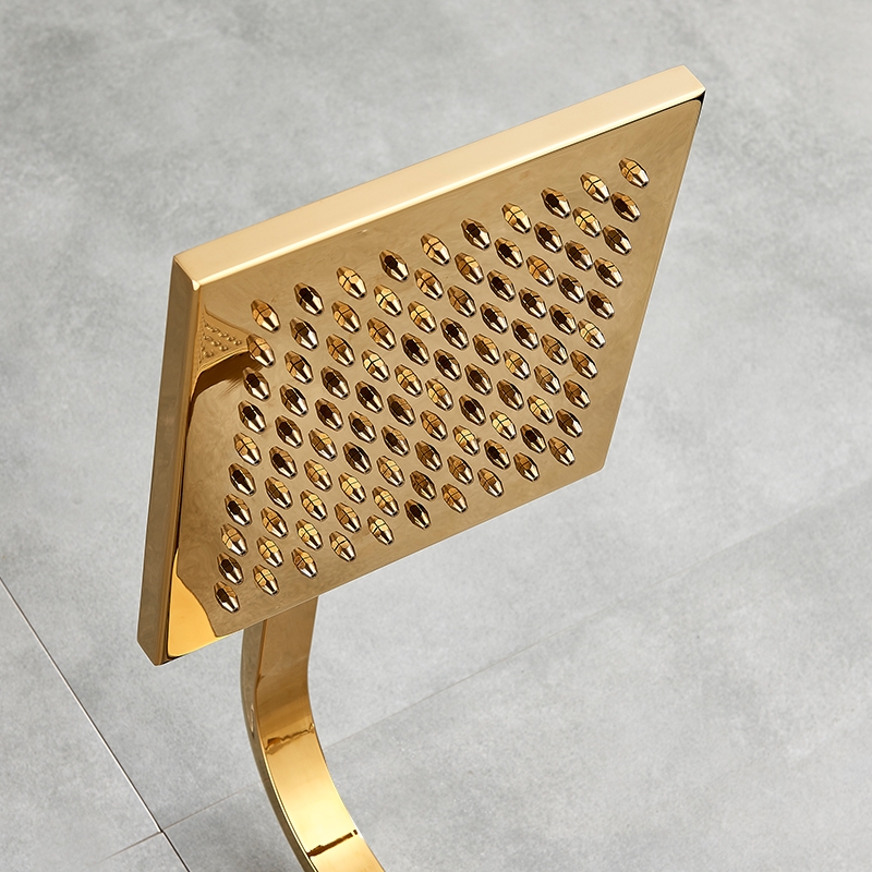 Square Gold Polish Luxury Relaxation Single Handle Wall Mount Shower with Hand-Held Shower 
