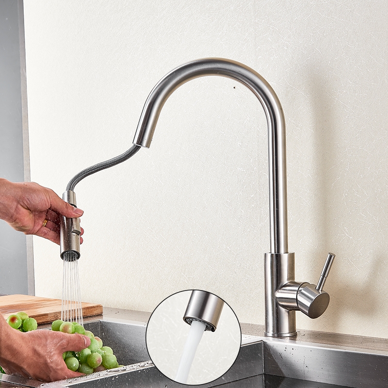 Stainless Steel Modern Pull Down Sensor Kitchen Faucet