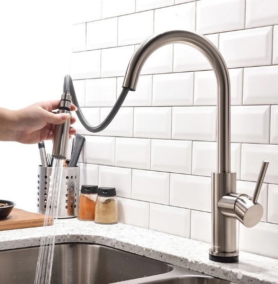 Stainless Steel Modern Pull Down Sensor Kitchen Faucet