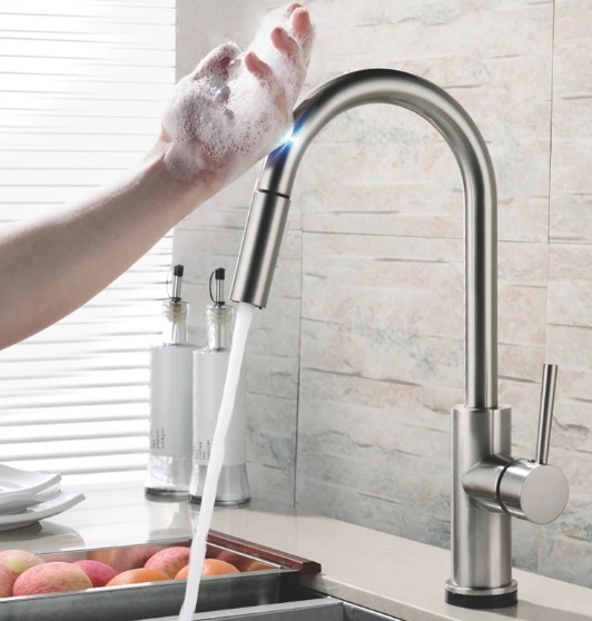 Stainless Steel Modern Pull Down Sensor Kitchen Faucet