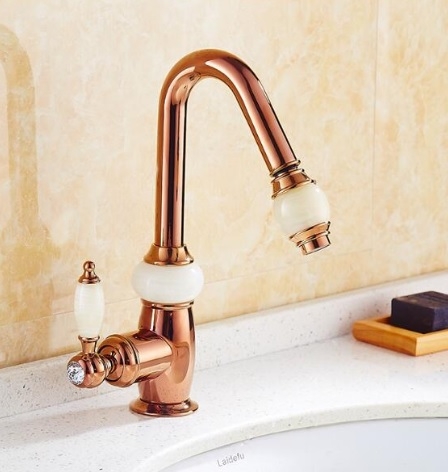 Stylish Contemporary Ceramic Gold Deck Mount Bathroom Faucet