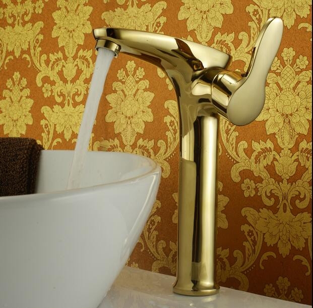 Stylish Gold Finished Single Handle Bathroom Sink Faucet