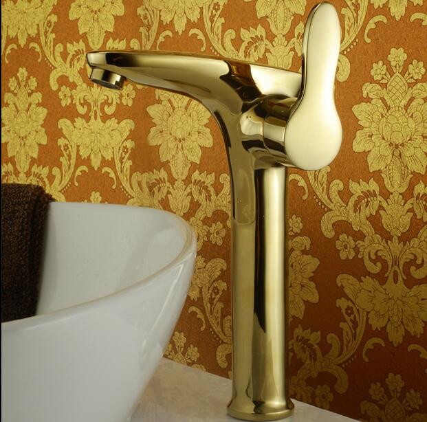 Stylish Gold Finished Single Handle Bathroom Sink Faucet