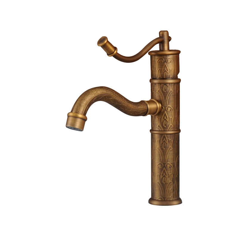 Stylish Hand Pump Antique Brass Bathroom Faucet