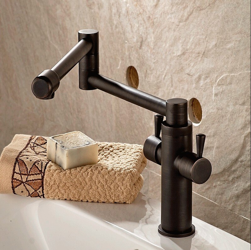 Juno Stylish Swivel Folding Deck Mount Dual Handle Bathroom Faucet