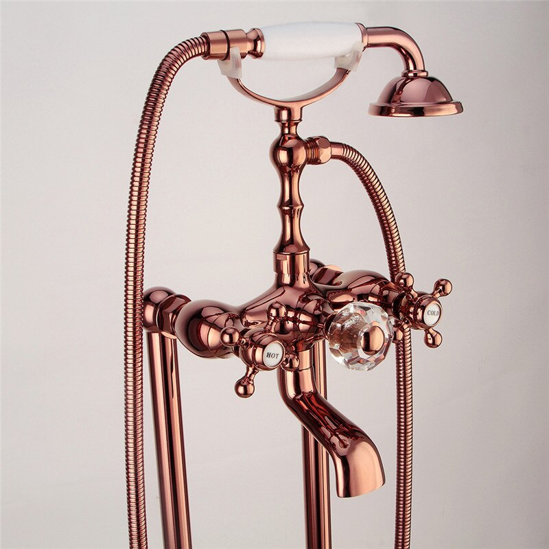 Juno Brass Pedestal Gold & Rose Gold Bathroom Bathtub Dual Handle Faucet With Handheld Telephone Shower
