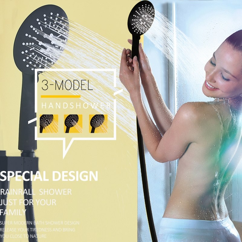 Thermostatic 3 Way Black Shower Head with Handheld Shower & Faucet