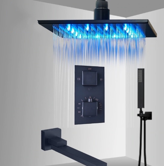 Thermostatic LED Oil-Rubbed Bronze Shower Head with Hand-Held Shower
