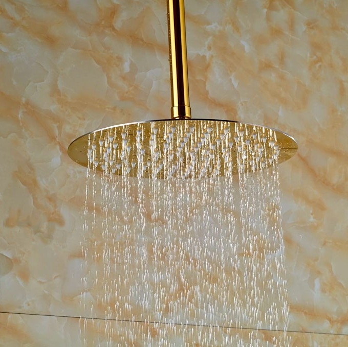 Thin Gold Plated Round Bathroom Shower with Hand-Held Shower