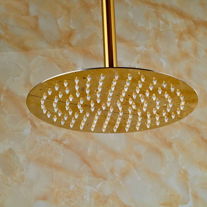 Thin Gold Plated Round Bathroom Shower with Hand-Held Shower