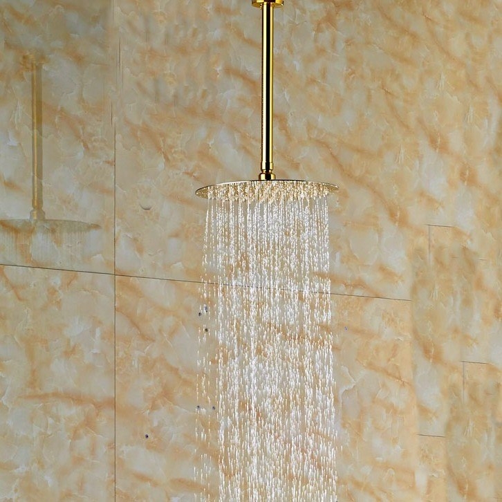 Thin Gold Plated Round Bathroom Shower with Hand-Held Shower
