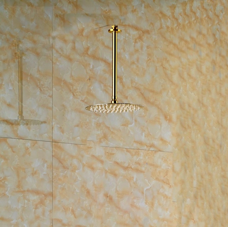 Thin Gold Plated Round Bathroom Shower with Hand-Held Shower