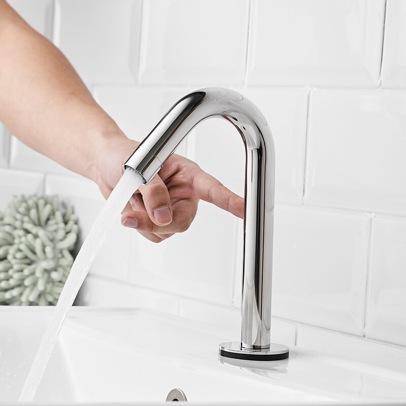 Juno Polished Chrome Long Goose Neck Commercial Sensor Faucet