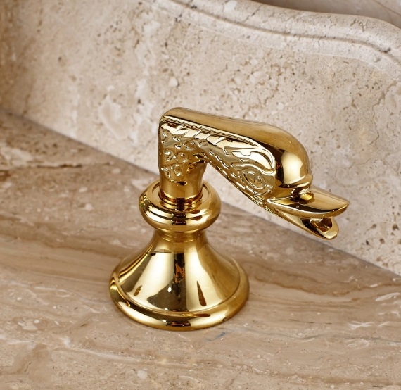 Trento Swan Dual Handle Gold Bathroom Sink Pull Out Shower Faucet