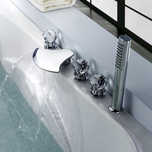 Triple Beautiful Crystal Handle Bathtub Faucet Handheld Shower 