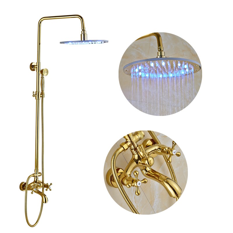 Turin 8" GOLD LED Luxury Rainfall Shower Faucet 