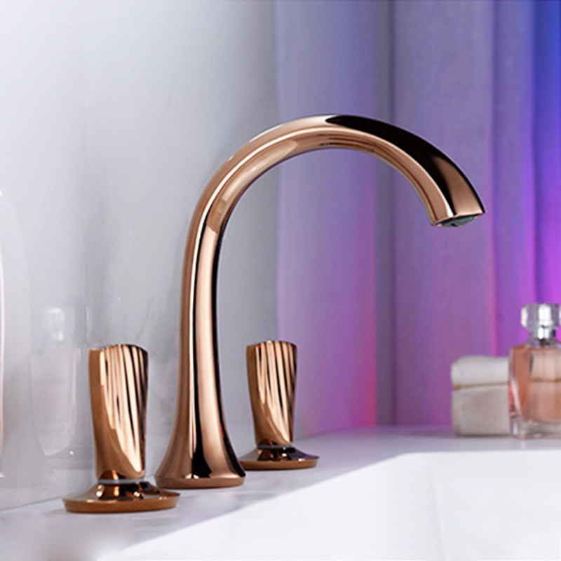 Juno Luxury Rose Gold Hook Shape Two Handle Bathsink Bathtub Faucet