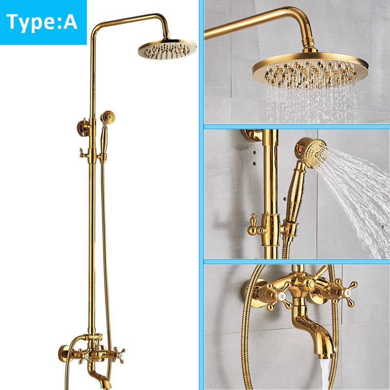 Juno Antique Brass Rainfall Dual Handle Mixer Faucet With Telephone Style Handheld Shower
