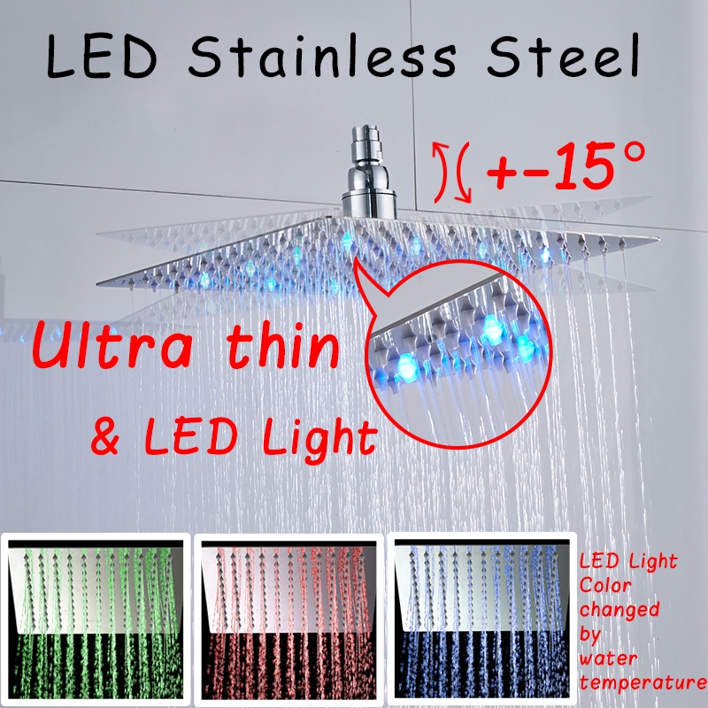 Ultra Thin 20 Inches LED Rain Shower with 6 Massage Jet