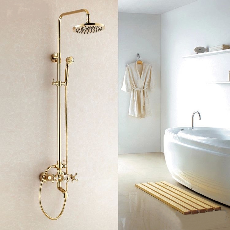 Wall Mount Dual Handle Gold Bathroom Shower with Hand-Held Shower